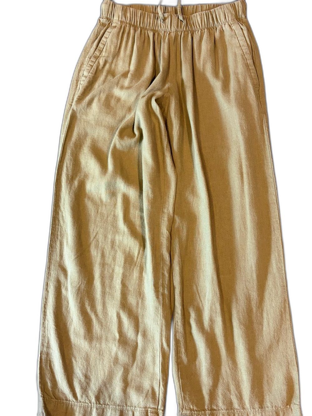Women’s Khaki Elastic-Waist Wide Leg Capri Linen Blend Pants XS